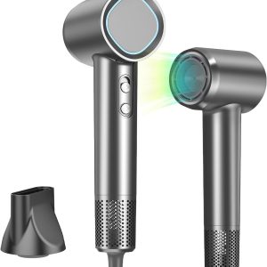 Hair Dryer 160000 RPM - Brushless Motor & Thermo-Control Negative Ionic Blow Dryer for Fast Drying Low Noise (55dB) for All Hair Types, Professional Home Salon Travel Use with Nozzle,Gray