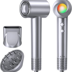 Hair Dryer, 160000 RPM Ionic Hair Dryer Portable Lightweight Blow Dryer with 500 Million Negative Ions, Fast-Drying, Lightweight and Quiet with Diffuser & Nozzle, Perfect for Home and Travel-Gray